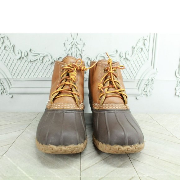 LL Bean Brown Leather Shearling Lined Insulated Ankle Duck Boots Sz 10 M - Picture 3 of 10